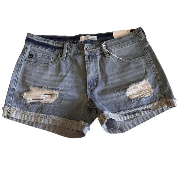KANCAN Shorts Large Beren Mid-Rise Distressed Cuff Frayed Hem Cotton Denim NWT - Picture 4 of 16